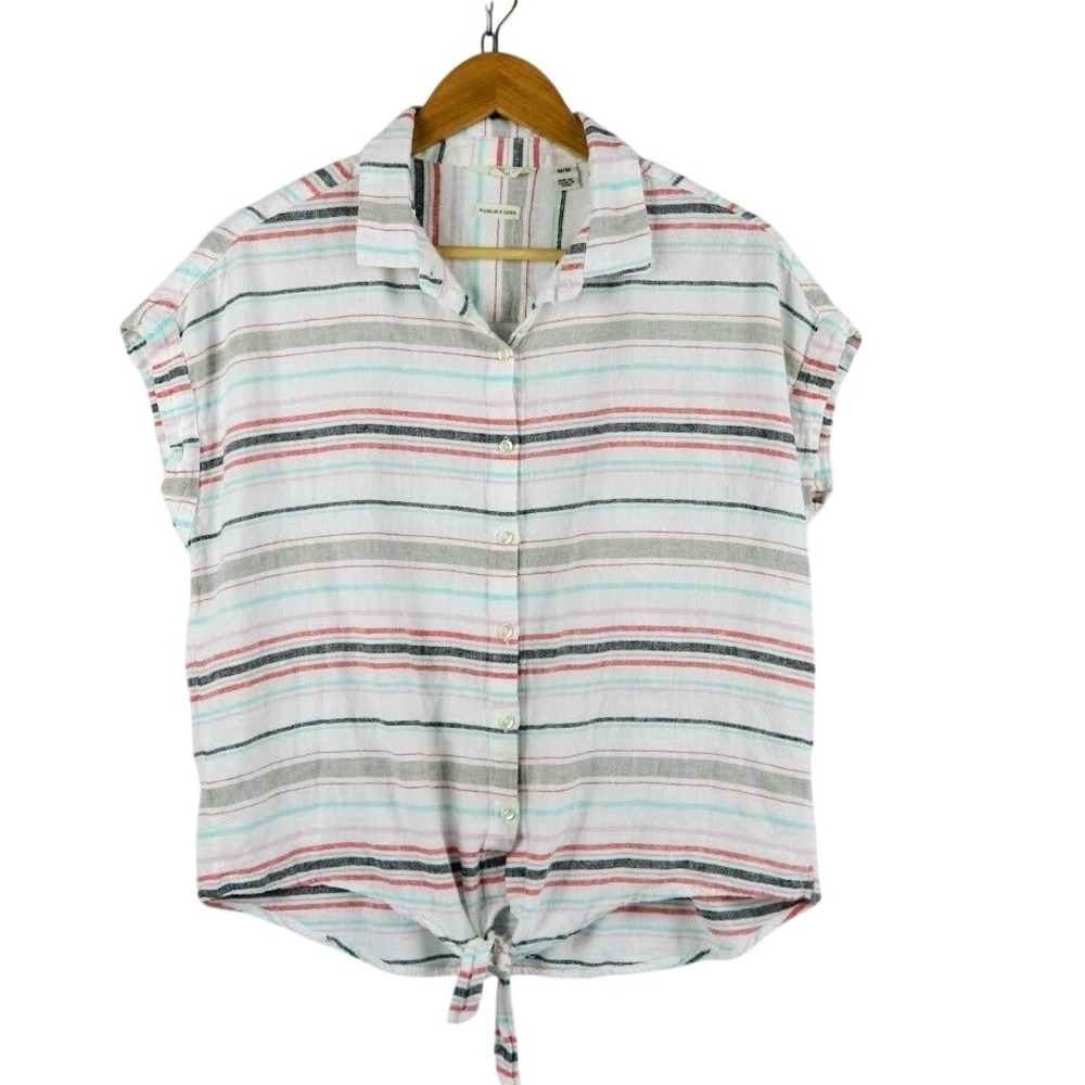 Weatherproof Vintage Women's Medium Washable Linen Tie Front Shirt